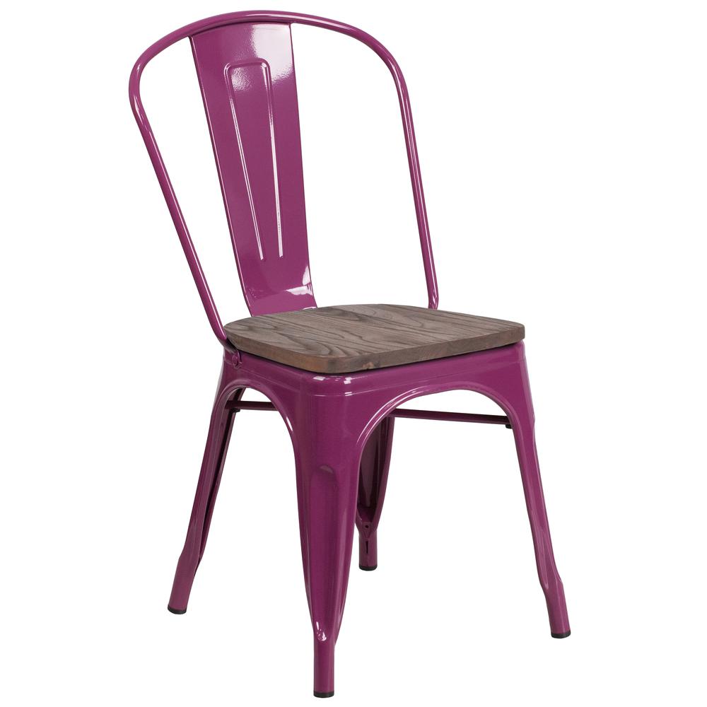 Purple Metal Stackable Chair with Wood Seat. Picture 1
