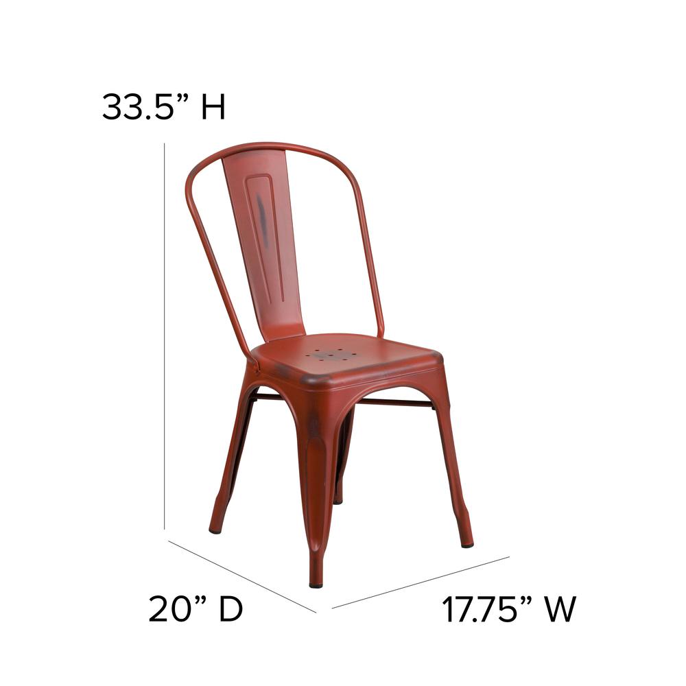 Commercial Grade Distressed Kelly Red Metal Indoor-Outdoor Stackable Chair. Picture 2
