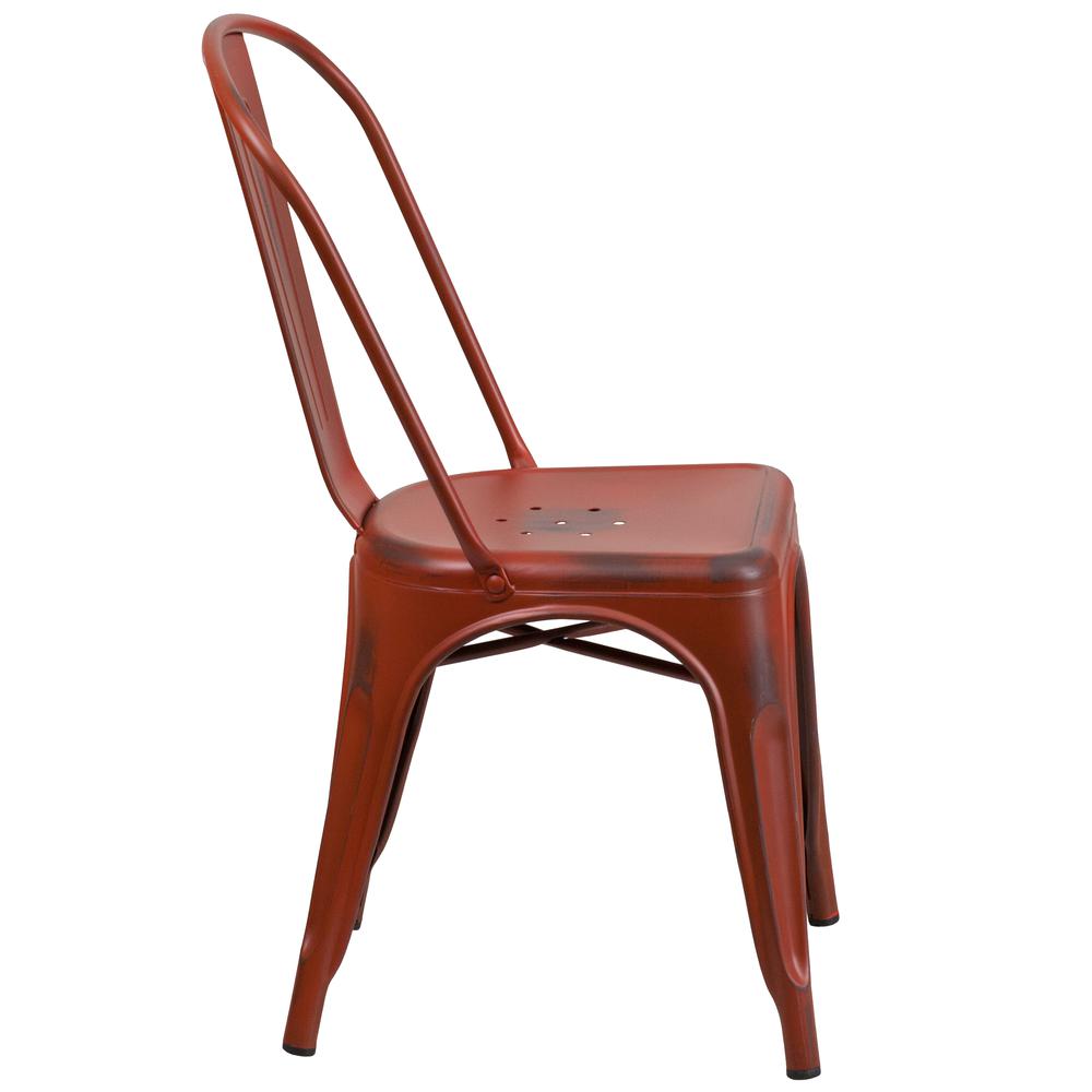 Commercial Grade Distressed Kelly Red Metal Indoor-Outdoor Stackable Chair. Picture 3