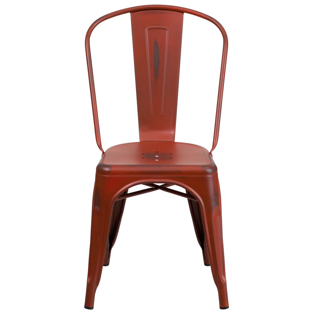 Commercial Grade Distressed Kelly Red Metal Indoor-Outdoor Stackable Chair. Picture 5