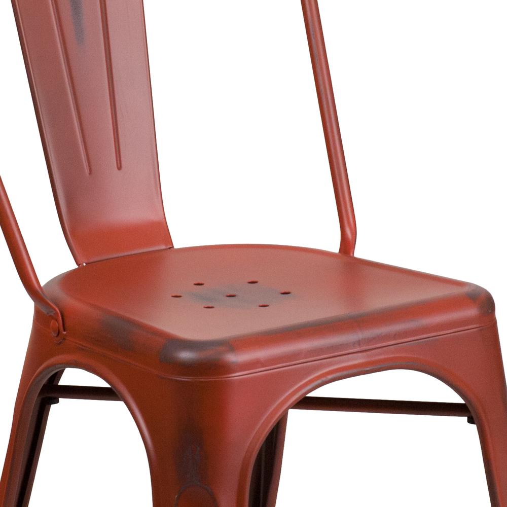 Commercial Grade Distressed Kelly Red Metal Indoor-Outdoor Stackable Chair. Picture 7