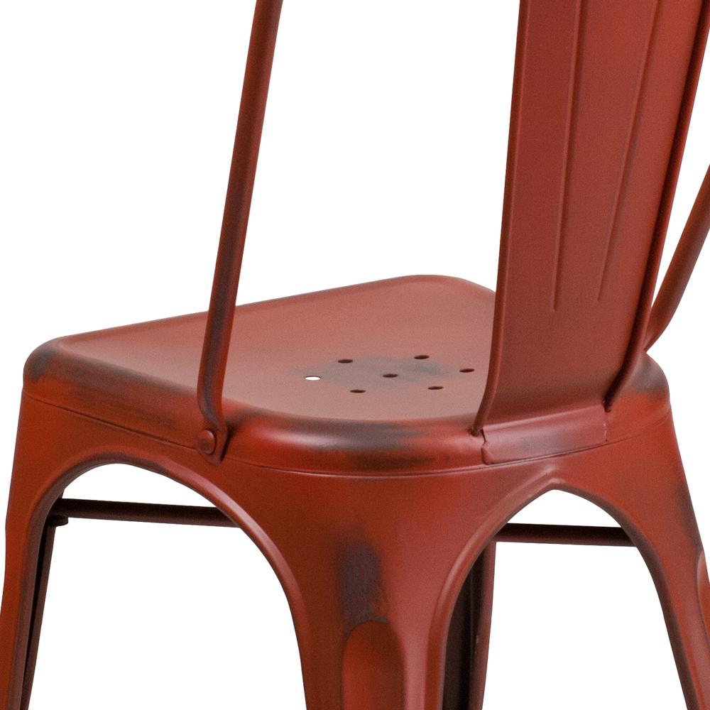 Commercial Grade Distressed Kelly Red Metal Indoor-Outdoor Stackable Chair. Picture 8