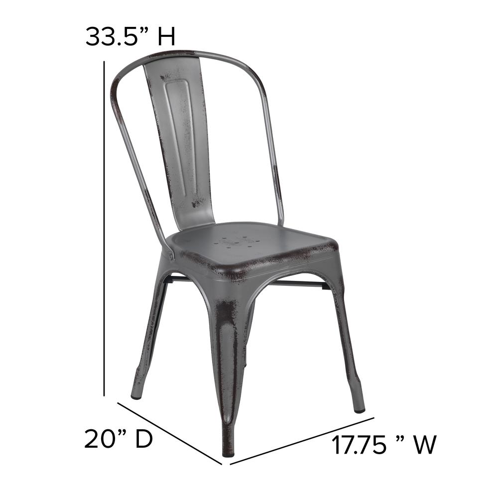 Commercial Grade Distressed Silver Gray Metal Indoor-Outdoor Stackable Chair. Picture 4