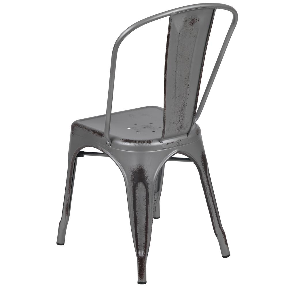 Commercial Grade Distressed Silver Gray Metal Indoor-Outdoor Stackable Chair. Picture 5