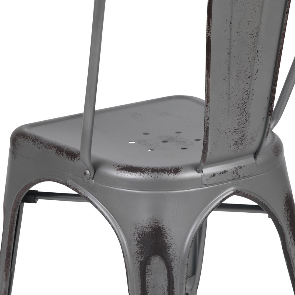 Commercial Grade Distressed Silver Gray Metal Indoor-Outdoor Stackable Chair. Picture 8