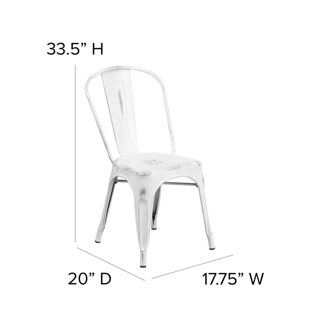 Commercial Grade Distressed White Metal Indoor-Outdoor Stackable Chair. Picture 2
