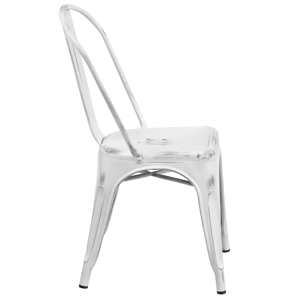 Commercial Grade Distressed White Metal Indoor-Outdoor Stackable Chair. Picture 3