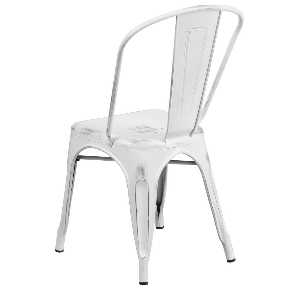 Commercial Grade Distressed White Metal Indoor-Outdoor Stackable Chair. Picture 4