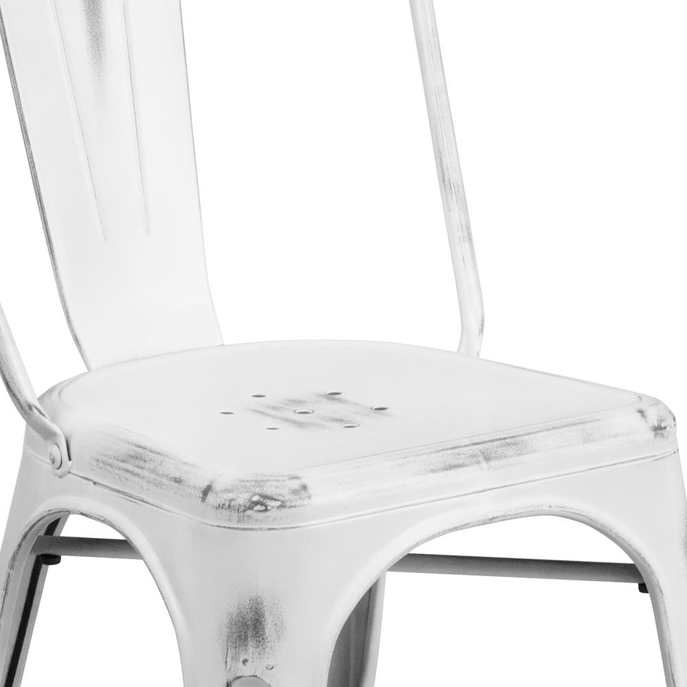 Commercial Grade Distressed White Metal Indoor-Outdoor Stackable Chair. Picture 7