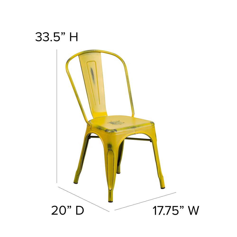 Commercial Grade Distressed Yellow Metal Indoor-Outdoor Stackable Chair. Picture 2