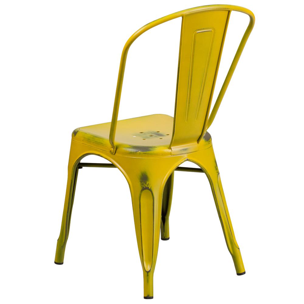 Commercial Grade Distressed Yellow Metal Indoor-Outdoor Stackable Chair. Picture 4