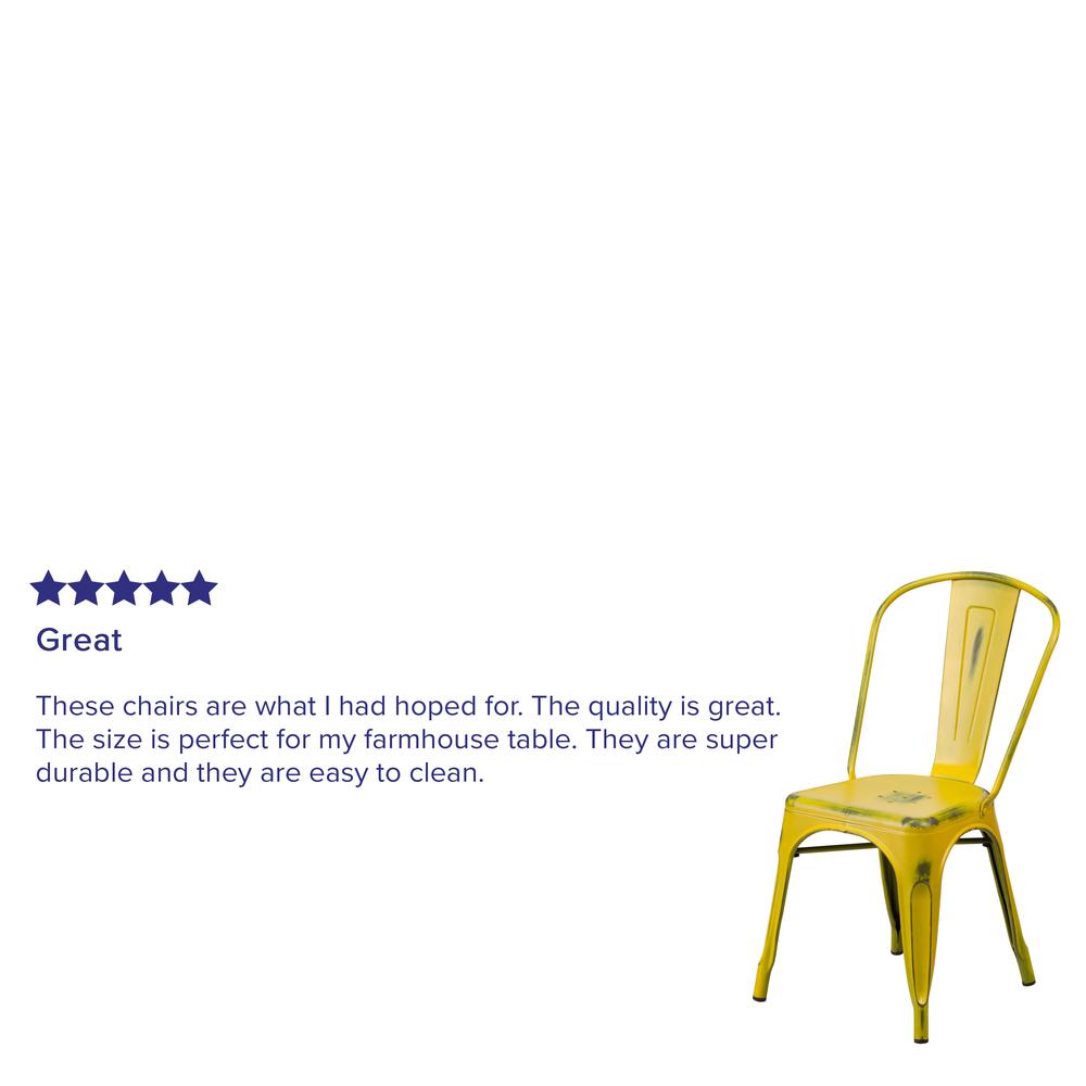 Commercial Grade Distressed Yellow Metal Indoor-Outdoor Stackable Chair. Picture 6