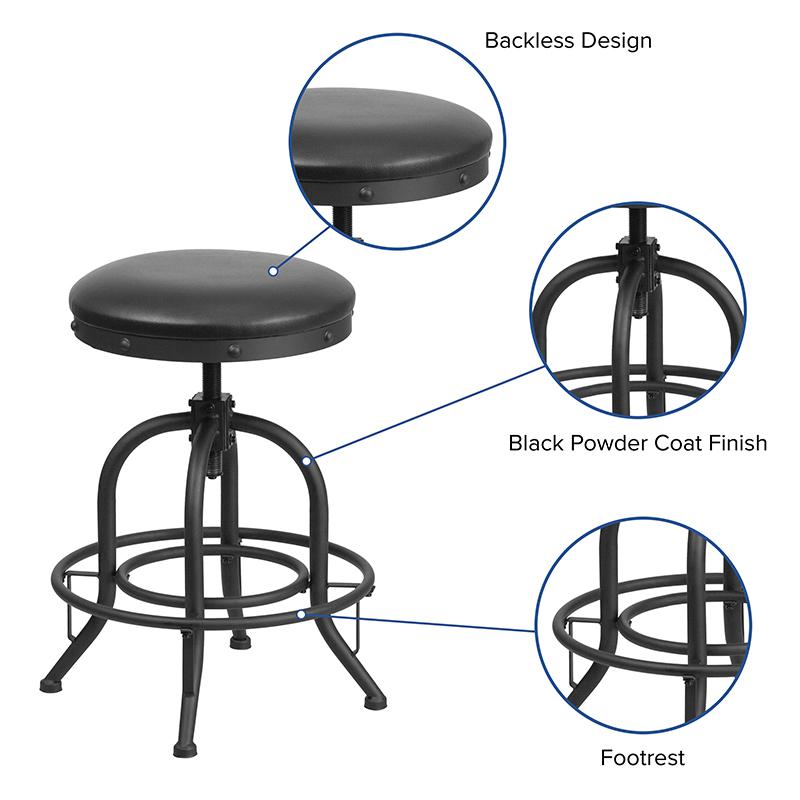 24'' Counter Height Stool with Swivel Lift Black LeatherSoft Seat. Picture 4