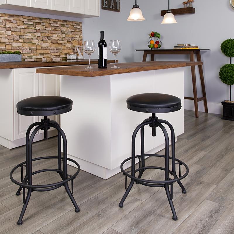 30'' Barstool with Swivel Lift Black LeatherSoft Seat. Picture 5