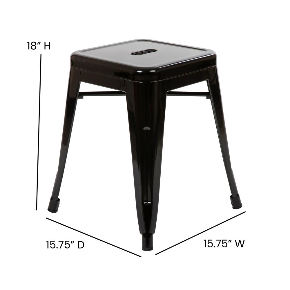 18" Table Height Stool, Stackable Metal Dining Stool in Black - Set of 4. Picture 5