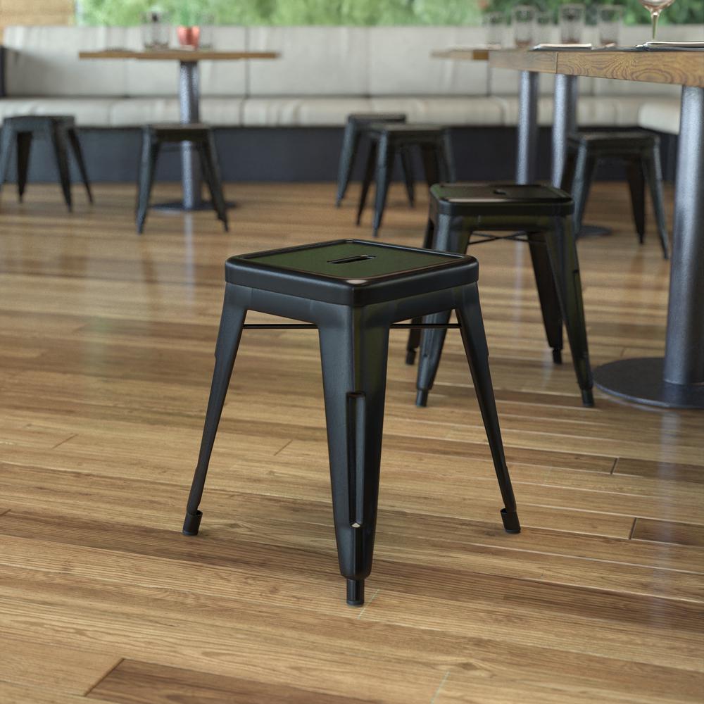 18" Table Height Stool, Stackable Metal Dining Stool in Black - Set of 4. Picture 1