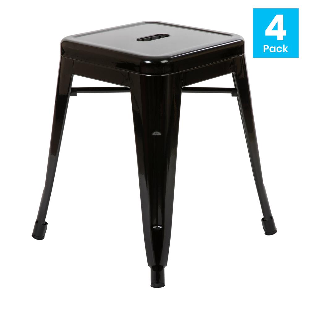 18" Table Height Stool, Stackable Metal Dining Stool in Black - Set of 4. Picture 2