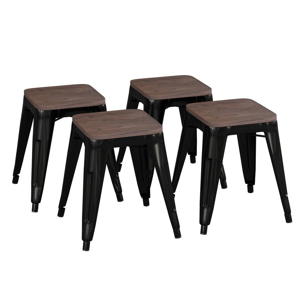 18" Table Height , Stackable Black Metal Dining Stool, - Set of 4. Picture 3