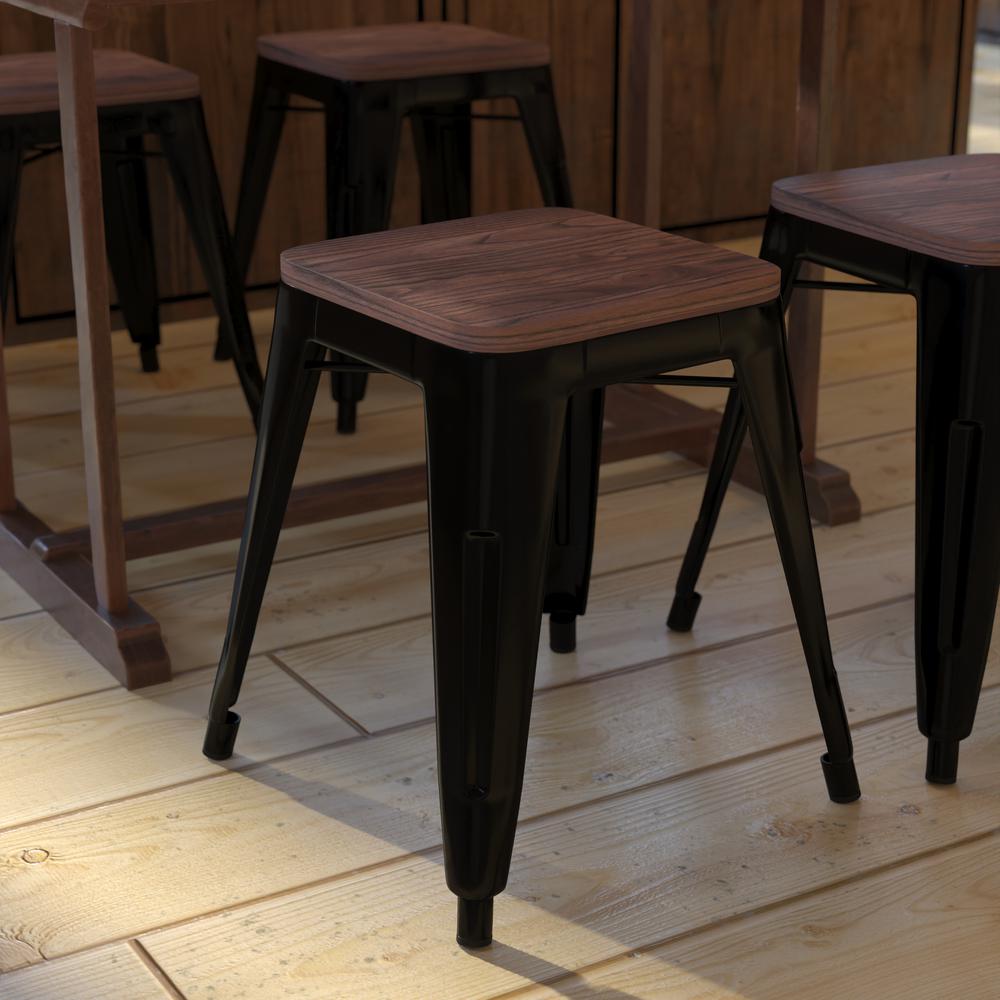 18" Table Height , Stackable Black Metal Dining Stool, - Set of 4. Picture 7