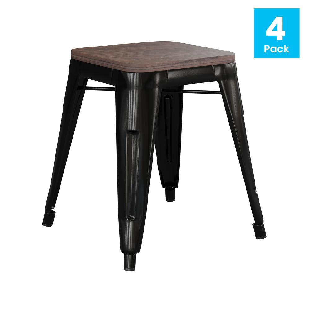 18" Table Height , Stackable Black Metal Dining Stool, - Set of 4. Picture 2
