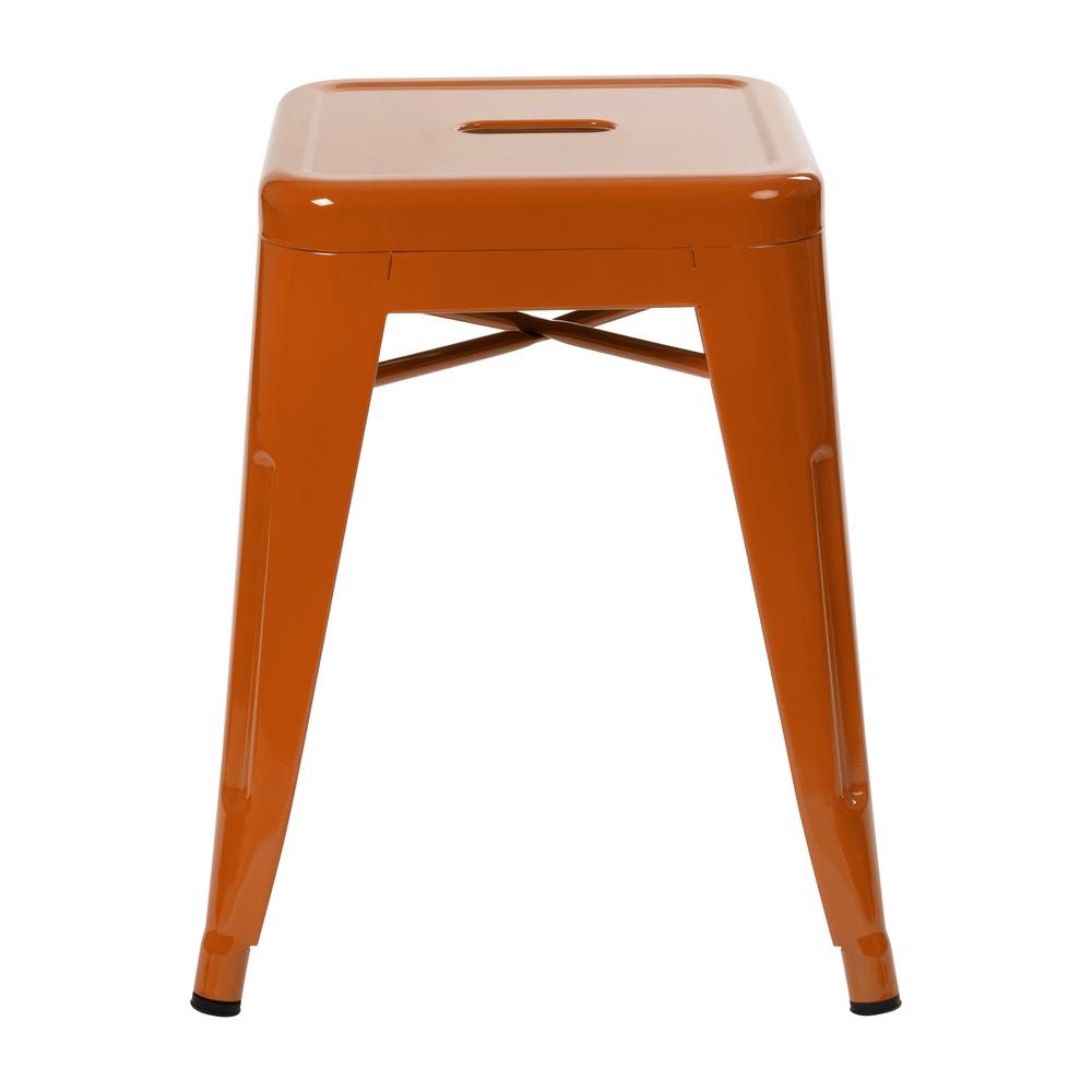 18" Table Height Stool, Stackable Backless Metal Indoor Dining Stool, Commercial Grade Restaurant Stool in Orange - Set of 4. Picture 7