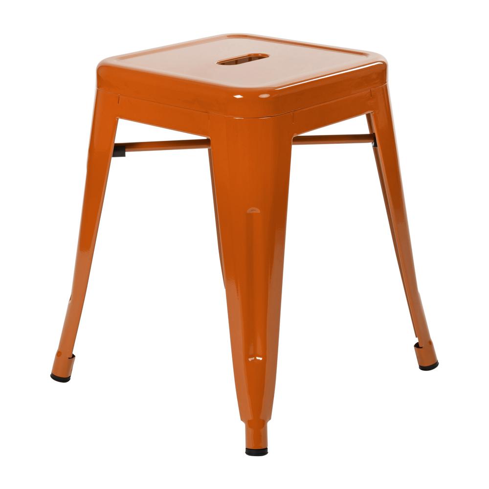 18" Table Height Stool, Stackable Backless Metal Indoor Dining Stool, Commercial Grade Restaurant Stool in Orange - Set of 4. Picture 6