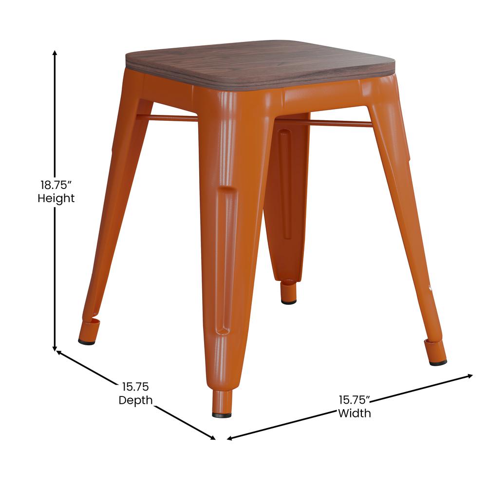 18" Table Height , Stackable Orange Metal Dining Stool, - Set of 4. Picture 6
