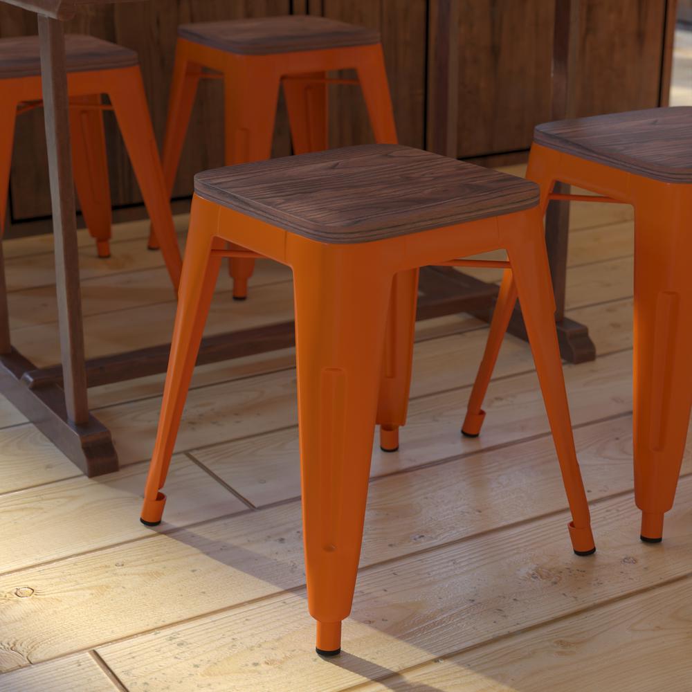 18" Table Height , Stackable Orange Metal Dining Stool, - Set of 4. Picture 7