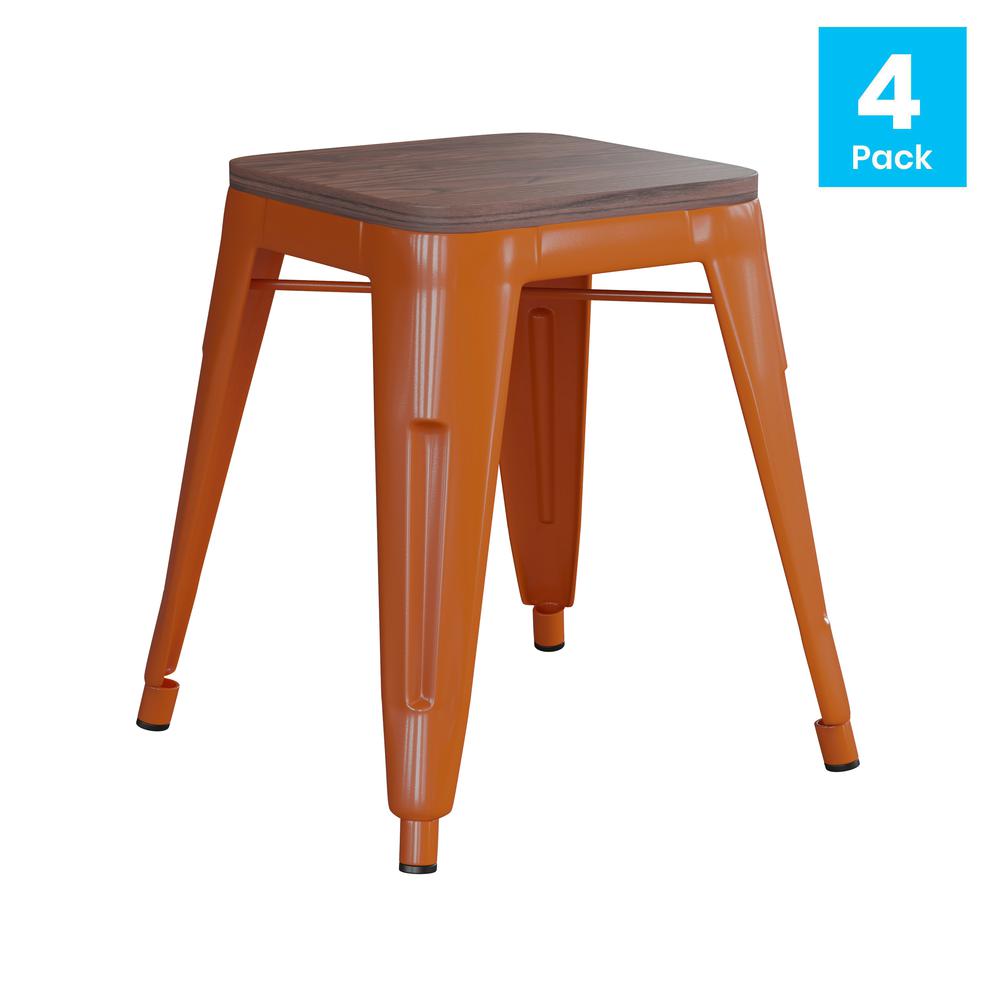 18" Table Height , Stackable Orange Metal Dining Stool, - Set of 4. Picture 2