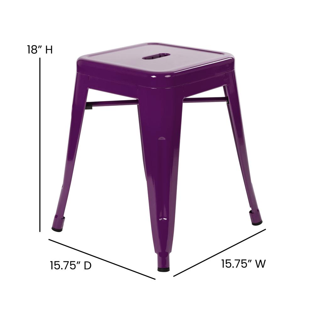 18" Table Height Stool, Stackable Metal Dining Stool in Purple - Set of 4. Picture 5