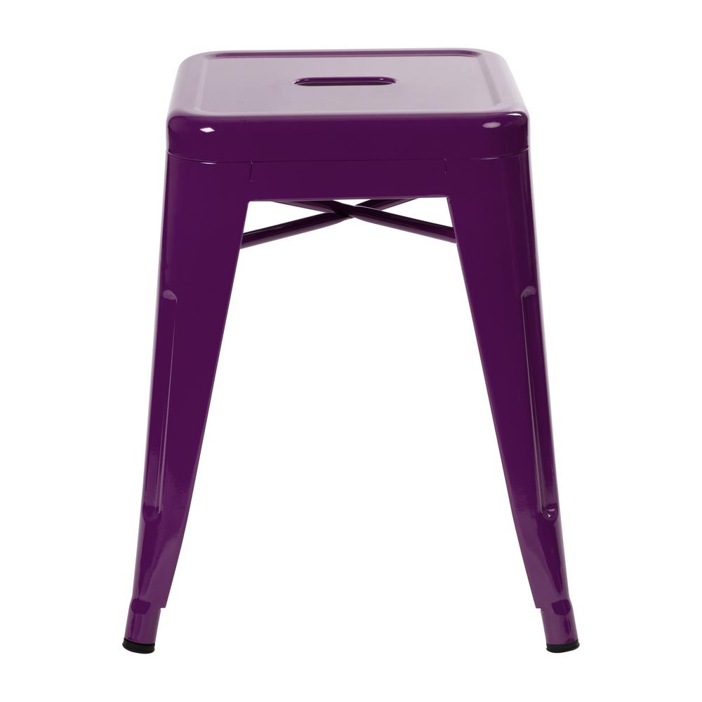18" Table Height Stool, Stackable Metal Dining Stool in Purple - Set of 4. Picture 7