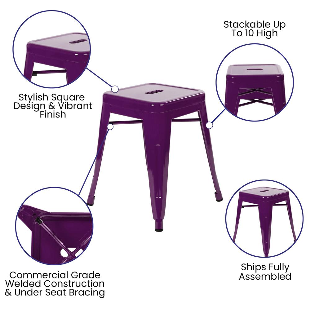 18" Table Height Stool, Stackable Metal Dining Stool in Purple - Set of 4. Picture 4
