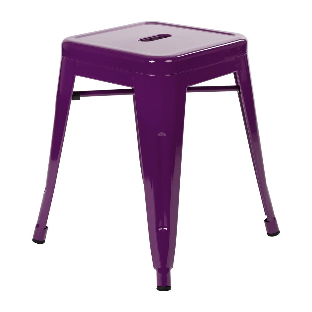 18" Table Height Stool, Stackable Metal Dining Stool in Purple - Set of 4. Picture 6