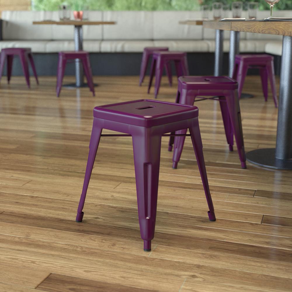 18" Table Height Stool, Stackable Metal Dining Stool in Purple - Set of 4. Picture 1