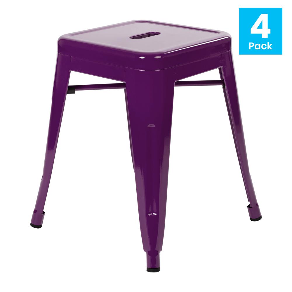 18" Table Height Stool, Stackable Metal Dining Stool in Purple - Set of 4. Picture 2