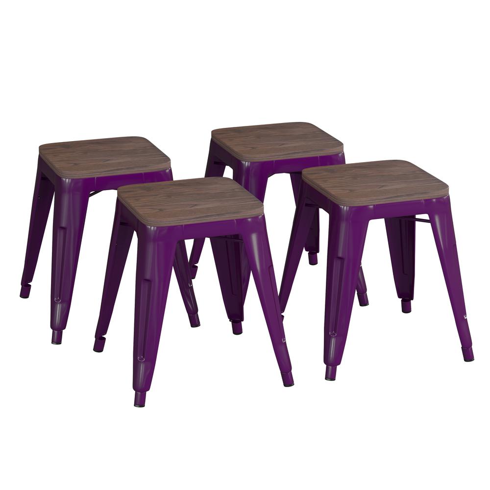 18" Table Height , Stackable Purple Metal Dining Stool, - Set of 4. Picture 3