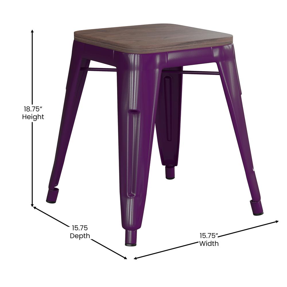18" Table Height , Stackable Purple Metal Dining Stool, - Set of 4. Picture 6