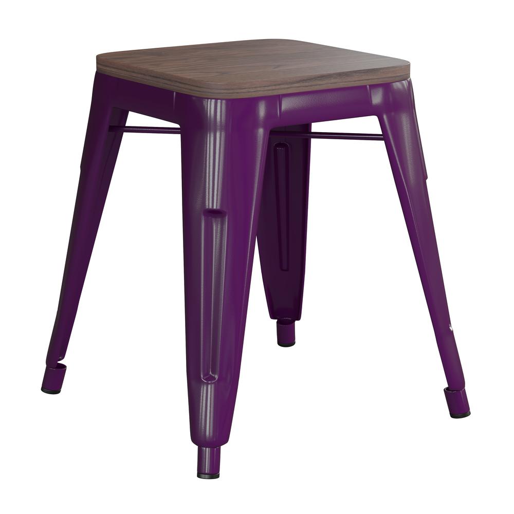 18" Table Height , Stackable Purple Metal Dining Stool, - Set of 4. Picture 9