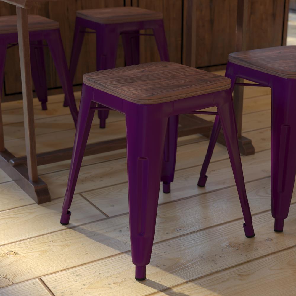 18" Table Height , Stackable Purple Metal Dining Stool, - Set of 4. Picture 7