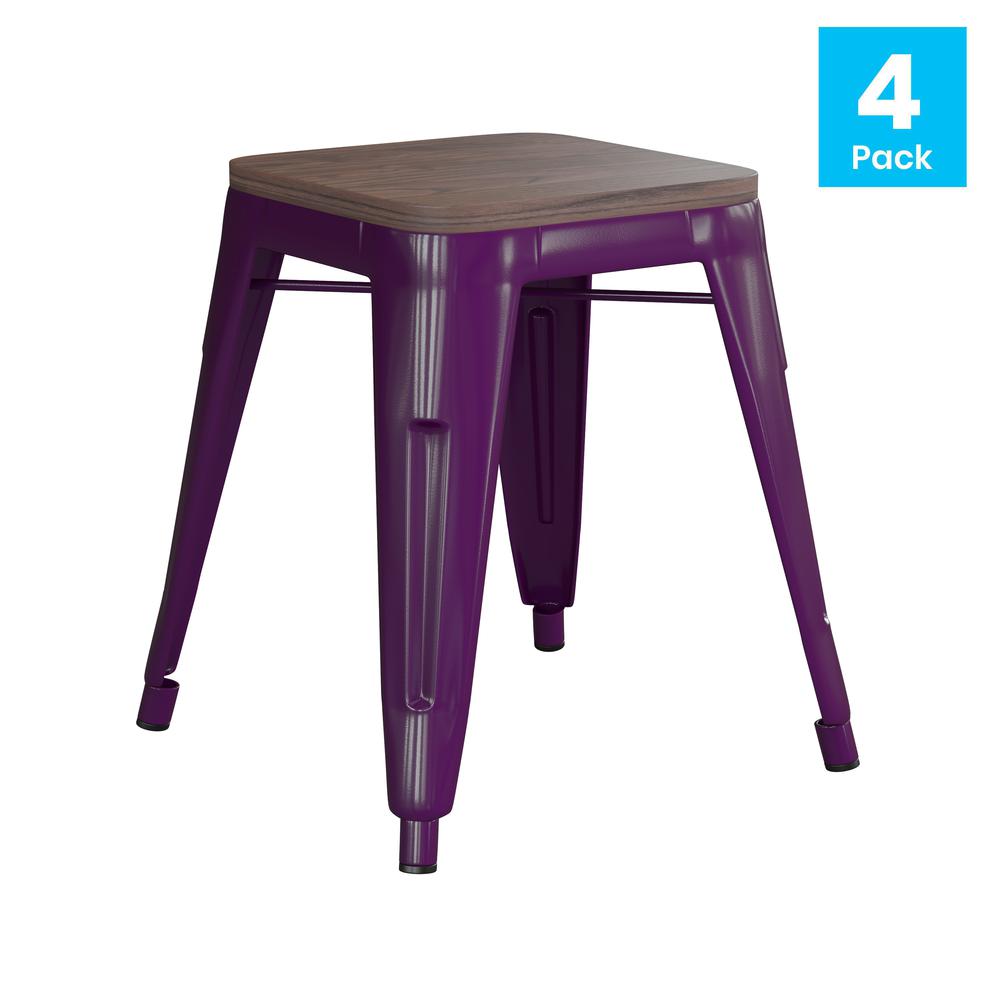 18" Table Height , Stackable Purple Metal Dining Stool, - Set of 4. Picture 2