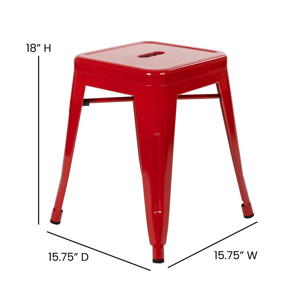 18" Table Height Stool, Stackable Metal Dining Stool in Red - Set of 4. Picture 5