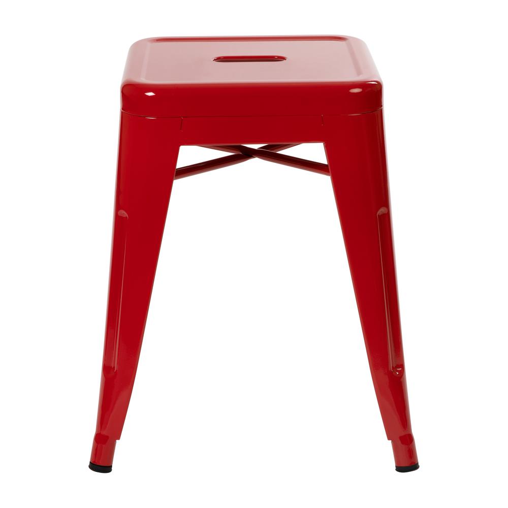 18" Table Height Stool, Stackable Metal Dining Stool in Red - Set of 4. Picture 7