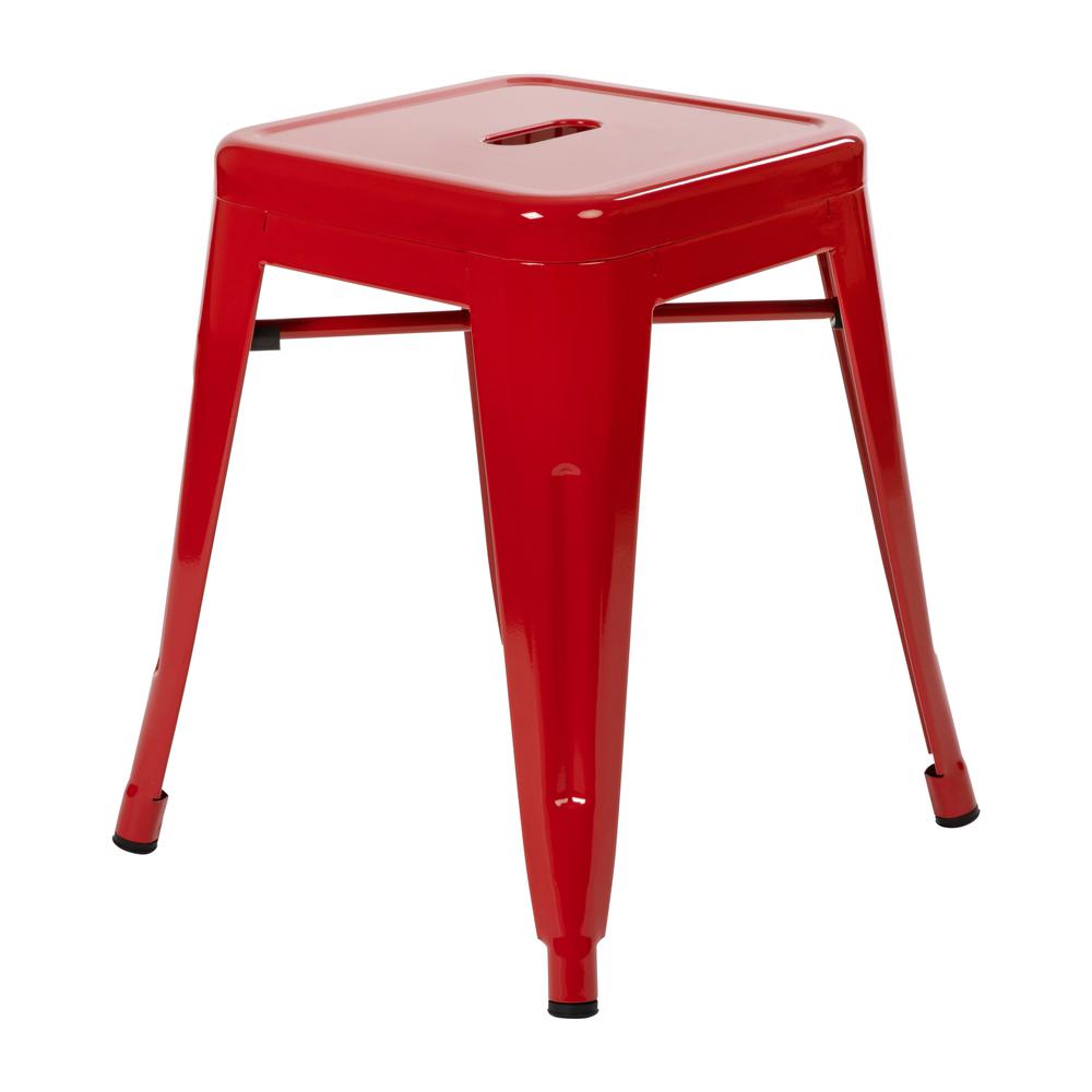18" Table Height Stool, Stackable Metal Dining Stool in Red - Set of 4. Picture 6