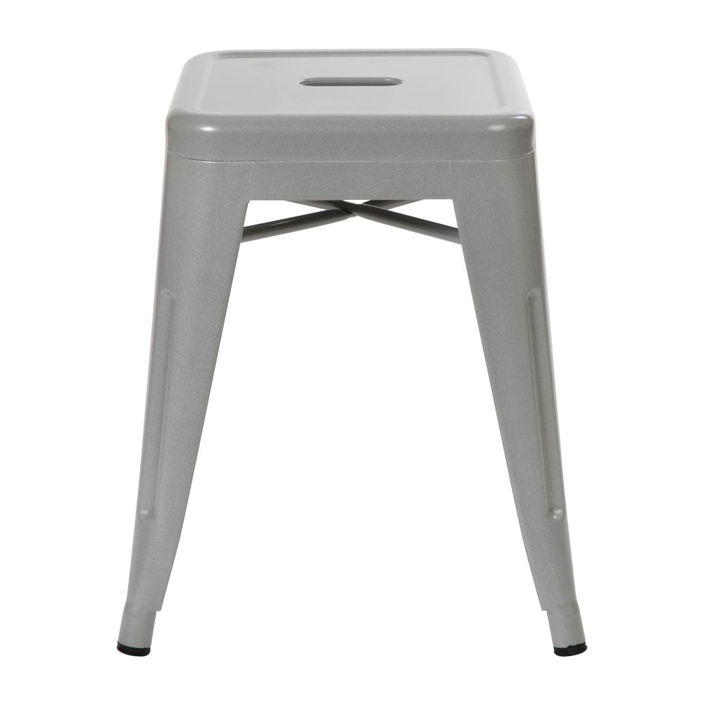 18" Table Height Stool, Stackable Backless Metal Indoor Dining Stool, Commercial Grade Restaurant Stool in Silver - Set of 4. Picture 7