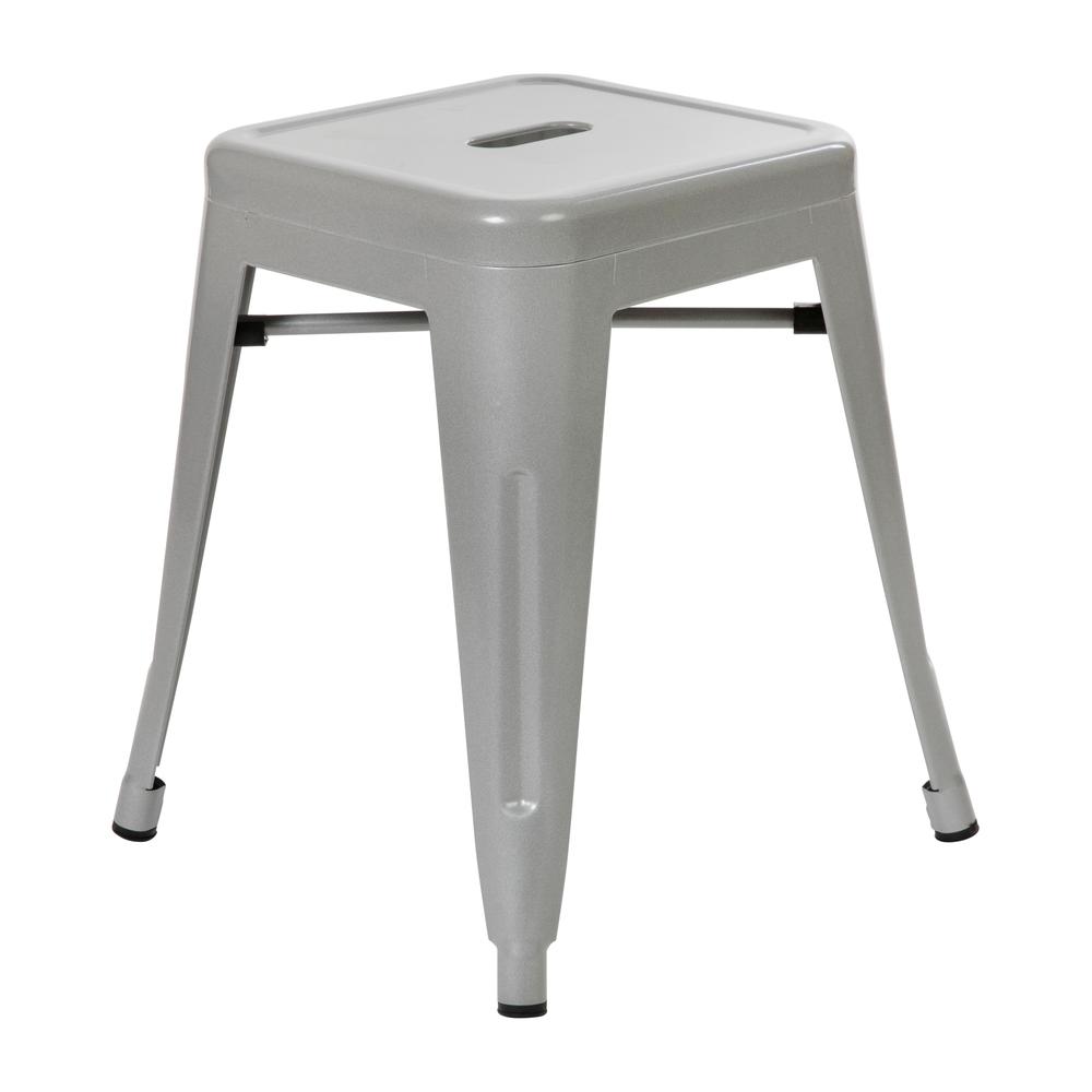 18" Table Height Stool, Stackable Backless Metal Indoor Dining Stool, Commercial Grade Restaurant Stool in Silver - Set of 4. Picture 6