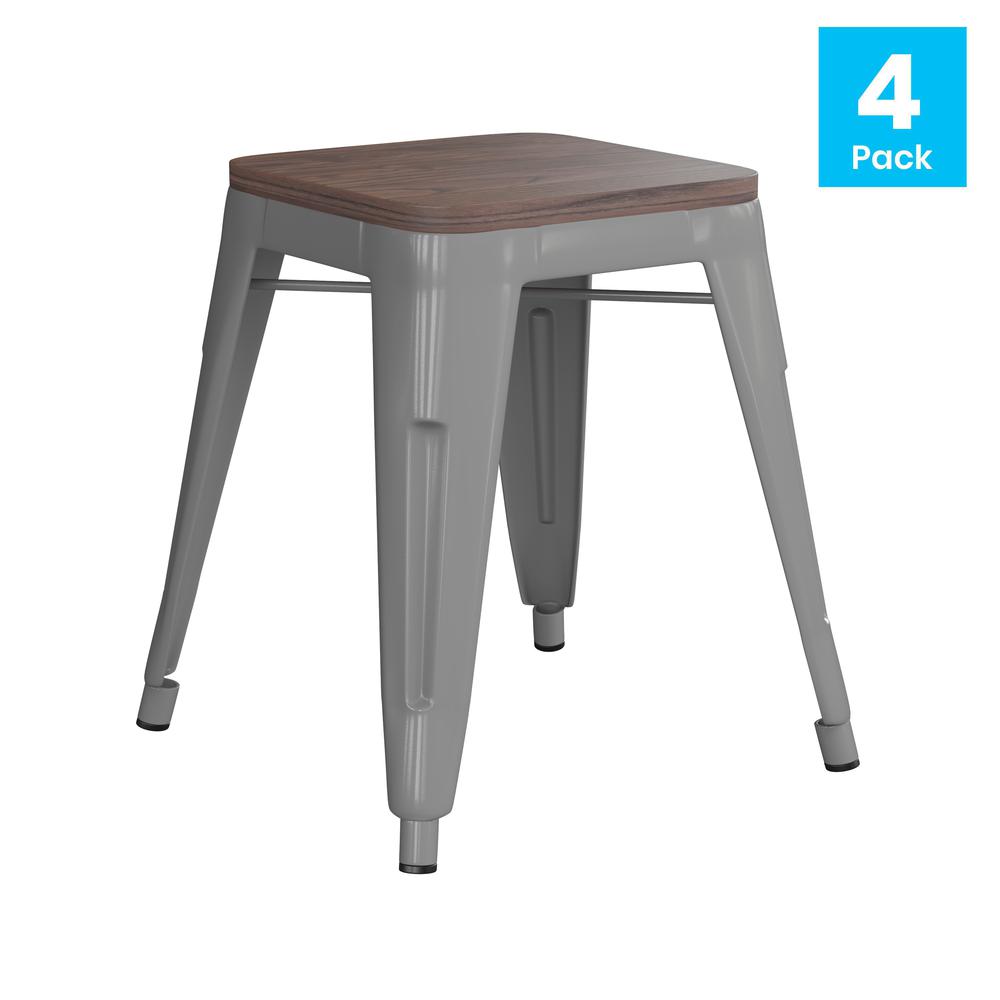 18" Table Height , Stackable Silver Metal Dining Stool, - Set of 4. Picture 2