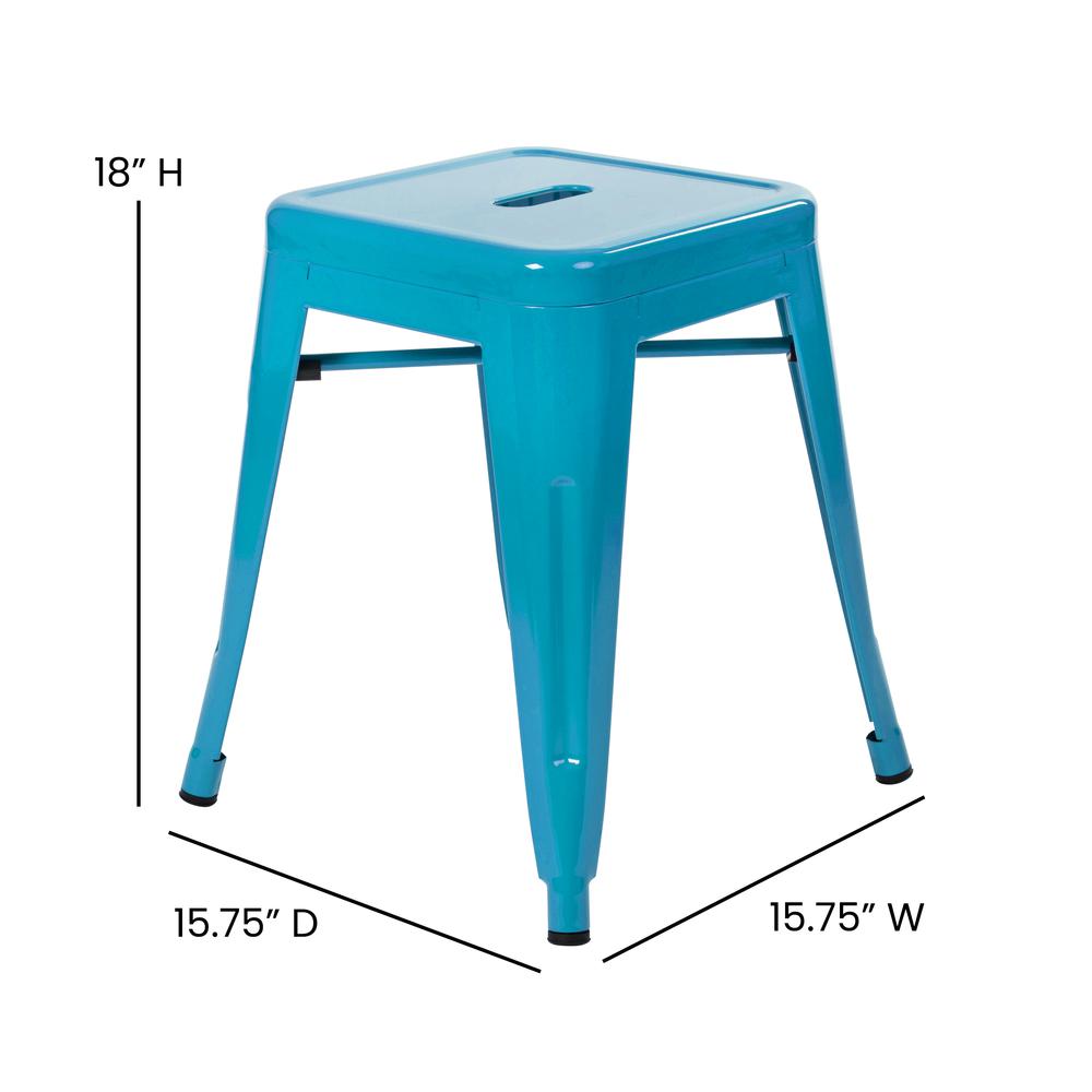 18" Table Height Stool, Stackable Metal Dining Stool in Teal - Set of 4. Picture 5