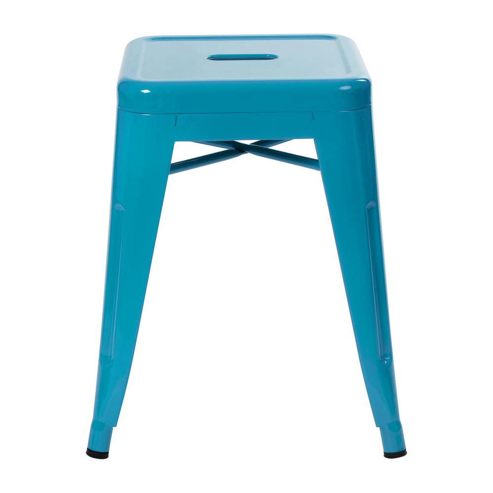 18" Table Height Stool, Stackable Metal Dining Stool in Teal - Set of 4. Picture 7