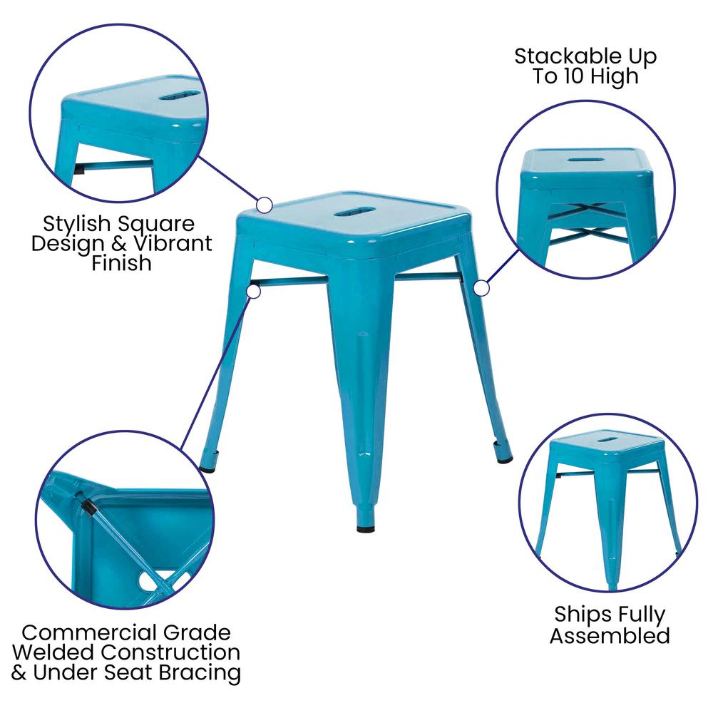 18" Table Height Stool, Stackable Metal Dining Stool in Teal - Set of 4. Picture 4
