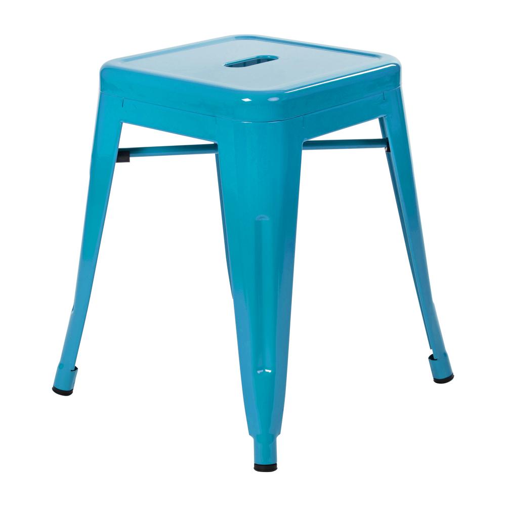 18" Table Height Stool, Stackable Metal Dining Stool in Teal - Set of 4. Picture 6